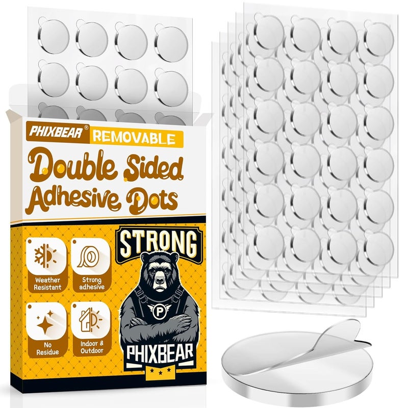 PHIXBEAR Upgraded 360Pcs Double Sided Tape Sticky Dots with Pull Tab, Removable Adhesive Mounting Putty No Trace Dots, 0.6" Clear Sticky Tack for Museum Picture Crafts & DIY - Image 1